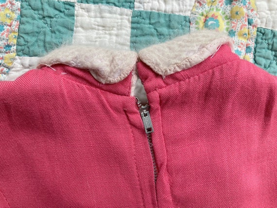 50s Bubble Gum Pink Linen Drop-Waist Dress with A… - image 9