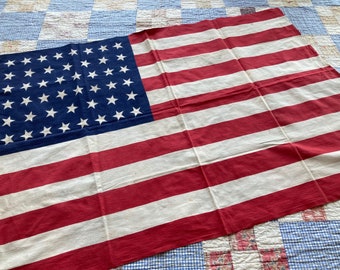 20s 30s 48 Star Cotton Flag Printed United States Flag American Flag USA Primitive Tapestry Wall Hanging 1930s 1940s