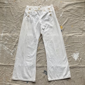 1930s Lace-back Fall Front Sailor Pants White Cotton Twill