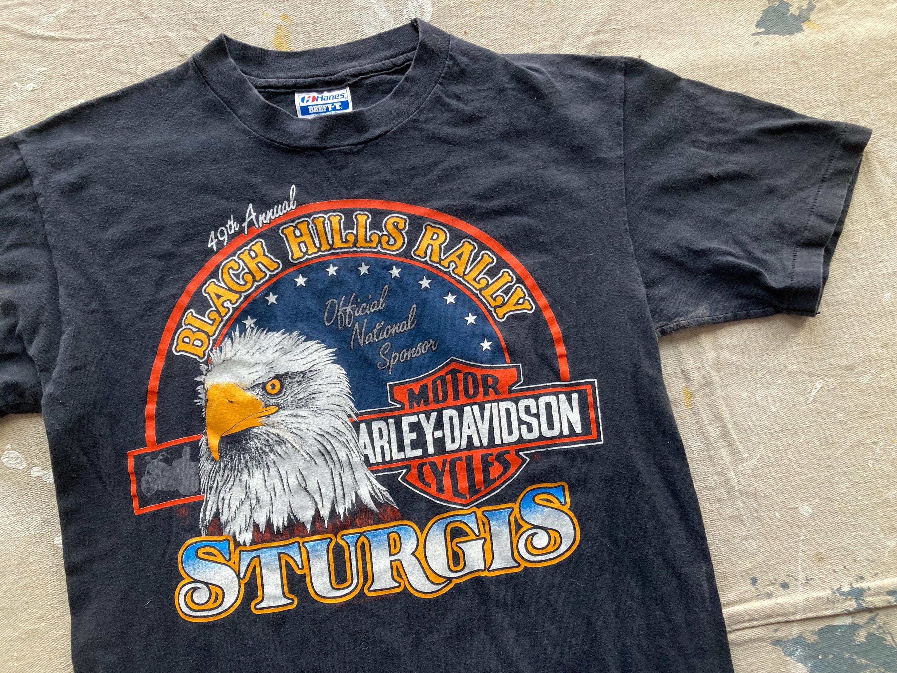 1980s Harley Davidson Sturgis T Shirt Eagle Tee Black Hills Rally 89 Black Double Sided Cotton Hanes Beefy 80s