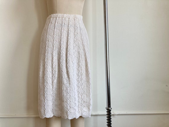 Vintage White Cotton Crochet Skirt Midi Length Cr… - image 2