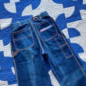 25&quot; 70s Denim Rainbow Painter Pants Carpenter Jeans Mid Rise Wide Leg 1970s