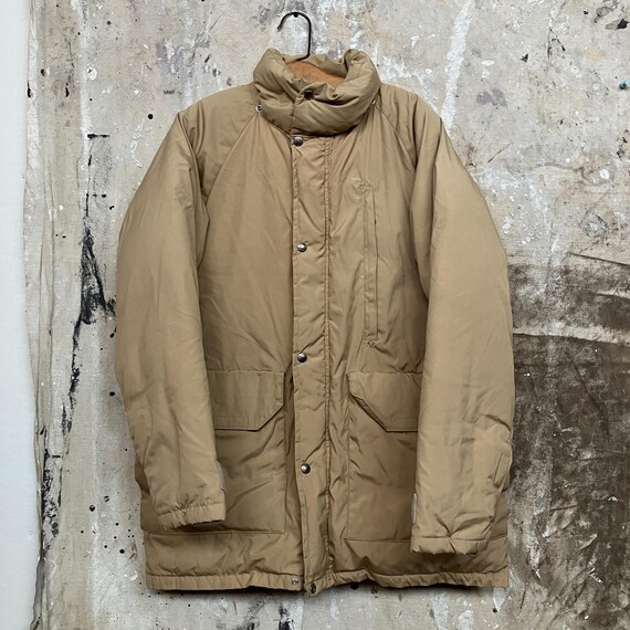 M 1980s Tan North Face Goose Down Quilted Nylon Insulsted Parka 