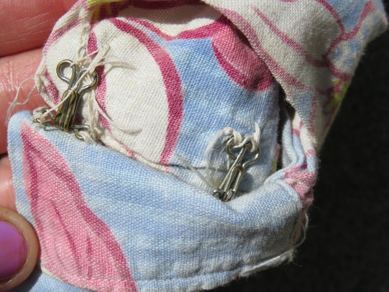 40er Jahre Handgemachte Feedsack Baumwolle Rock, Seersucker Pastell Baby Blau Rosa Gelb Floral Single Pocket Minirock 1940er 30er 1930er Jahre Bild 8
