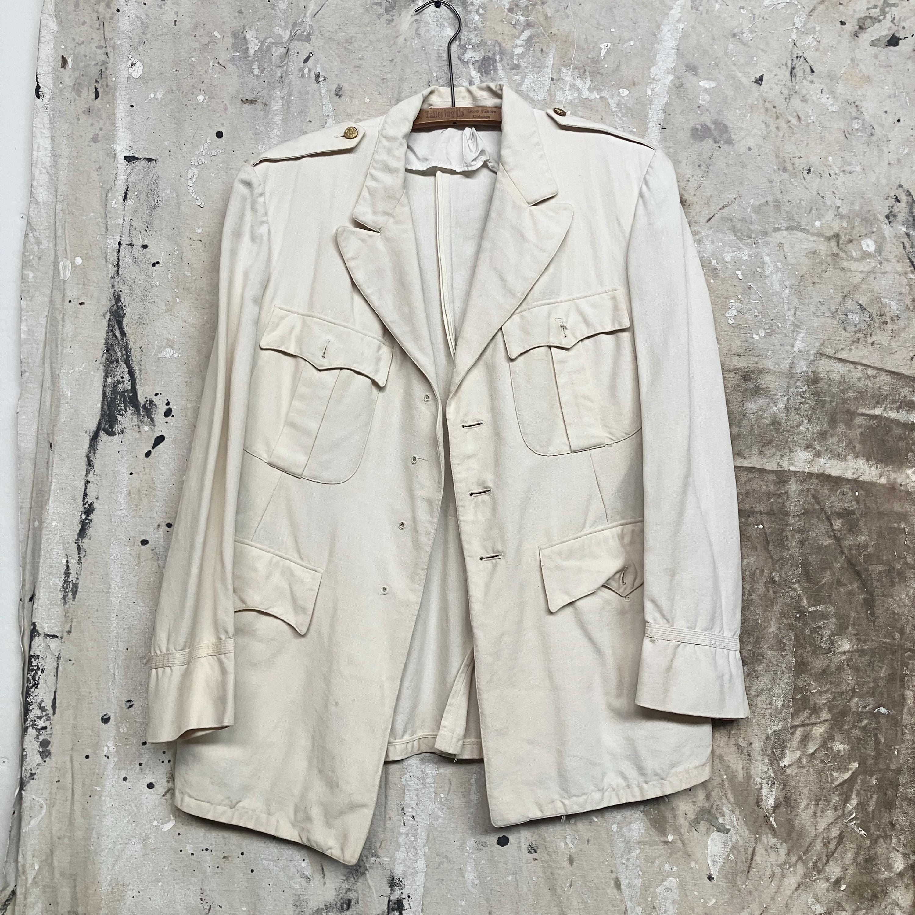 1930s Palm Beach Jacket Wool Service Jacket Epaulette Beige Palm