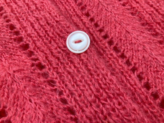 50s Bubblegum Pink Mohair Cardigan Hand Knit Fuzz… - image 7