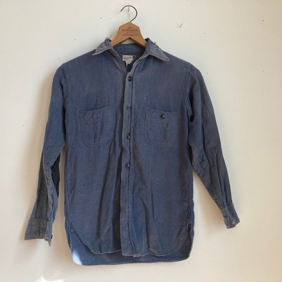 20s〜30sごろ vintage cotton shirts D.stock XXS 1930s Cotton Flannel Work Shirt Button Down by Boyville Youth