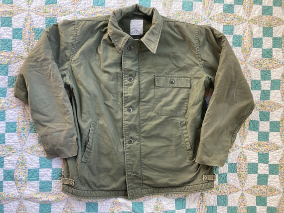 L 80s Stenciled A2 US Navy Deck Jacket 50/50 Nylon & Cotton