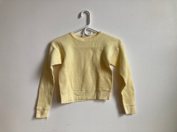XS 50s Butter Yellow Cotton Thermal Shirt Long Sl… - image 1