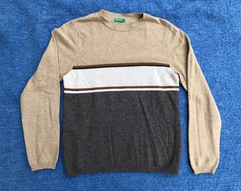 S Vintage United Colors of Benetton Italian Wool Sweater Striped Pullover Jumper 80s 1980s 90s 1990s