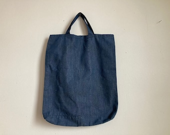 70s Denim Tote Handmade Bag Purse Tote Bag  Poly-Cotton Blue Jean 1960s 60s 1970s