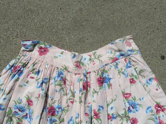 24" 40s Handmade Soft Pink Floral Cotton Skirt Fe… - image 3