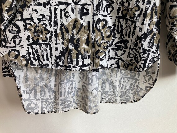 S M 80s Cotton Abstract Pattern Button-Down Shirt… - image 5