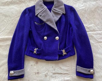 1930s 2-Tone Ski Jacket Cropped Wool Coat Purple Gray Color Block 30s Winter 1940s 40s