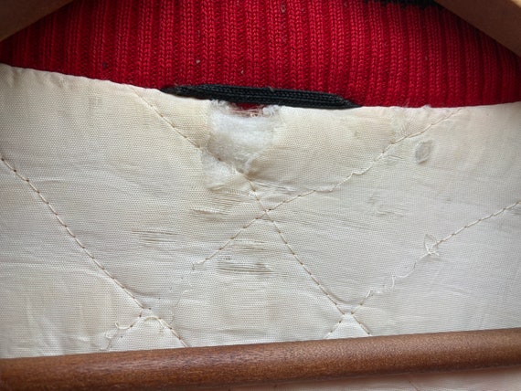 L 50s Striped Fleece Shawl Collar Jacket Red & Bl… - image 8