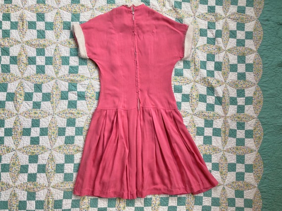 50s Bubble Gum Pink Linen Drop-Waist Dress with A… - image 3