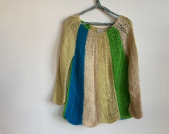 1960s Color Block Mohair & Wool Sweater by Bobby Brooks Italian Wool Scalloped Hems Hand Knit Pullover 60s Knitwear Made  Candy Striped