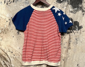 60s 70s Stars & Stripes Sweatshirt 3-Tone Color Block American Flag 60s Pop Art Red White Blue