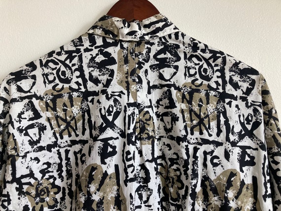 S M 80s Cotton Abstract Pattern Button-Down Shirt… - image 7
