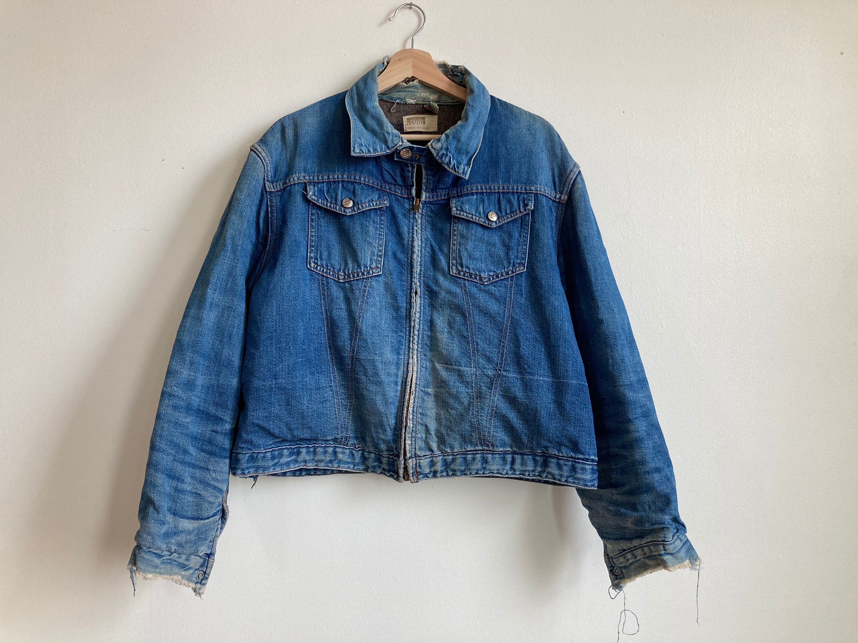 M L 60s Denim Jacket Montgomery Ward 101 Wool Blanket Lined M L 60s Denim Jacket Montgomery Ward 101 Wool Blanket Lined