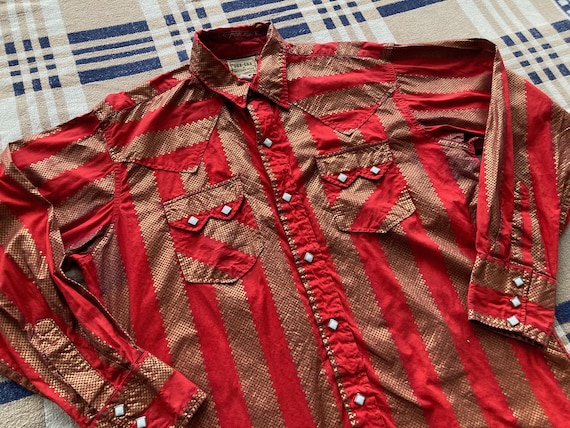 L Dee Cee 60s Cotton Western Pearl Snap Shirt Red… - image 2