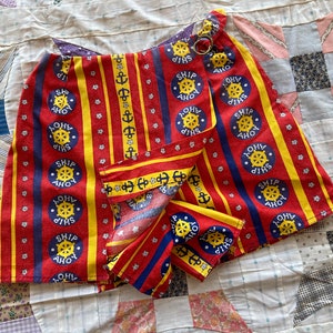 XS 60s Sailor Skort Novelty Print Hot Shorts Mini-Skirt Mod Red Blue Yellow White Side Zip High Waist 1960s