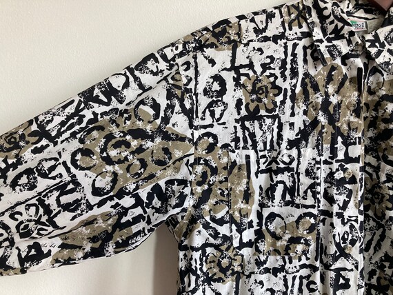 S M 80s Cotton Abstract Pattern Button-Down Shirt… - image 3