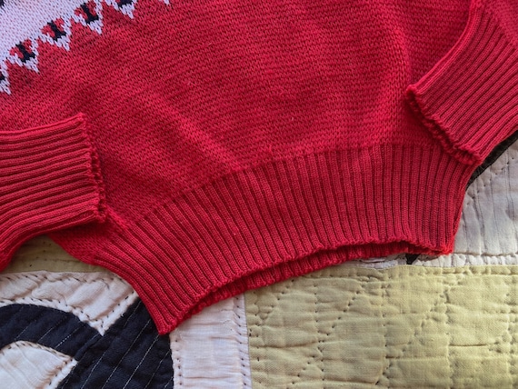 40s McGregor Red Wool Snowflake Pattern Sweater K… - image 3