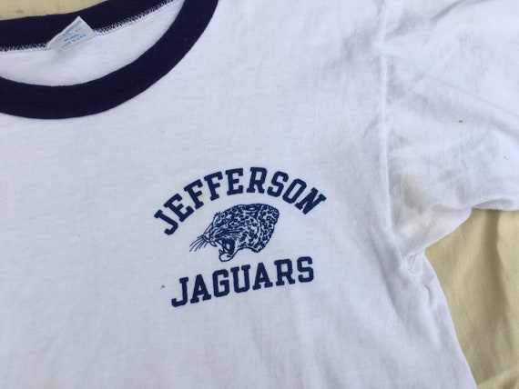 Medium 70s Champion Blue Bar Ringer 100% Cotton T Shirt Jefferson