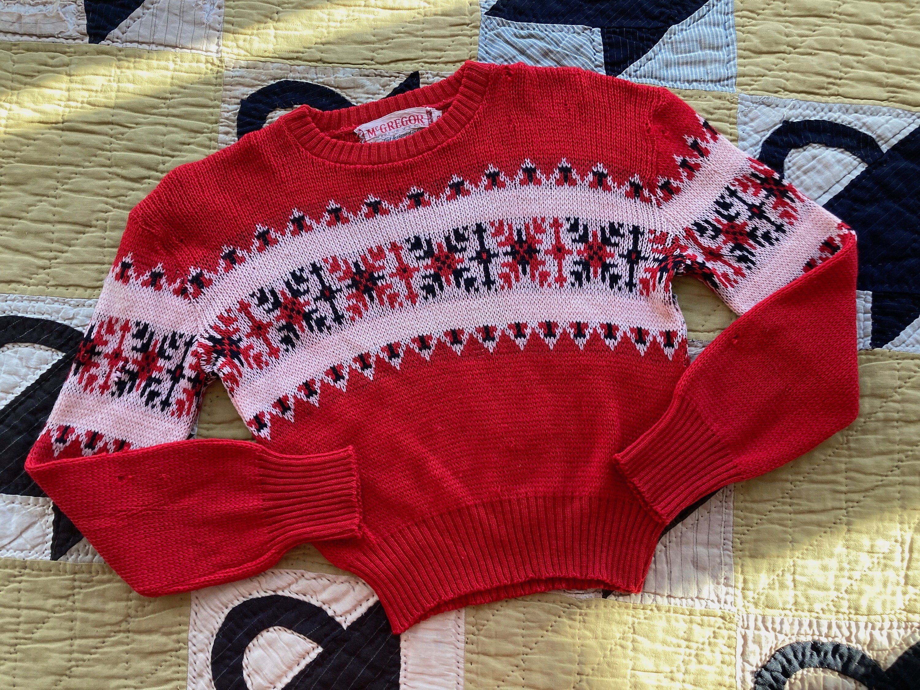 40s Mcgregor Red Wool Snowflake Pattern Sweater Knutun Norse