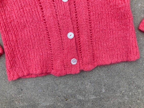 50s Bubblegum Pink Mohair Cardigan Hand Knit Fuzz… - image 8