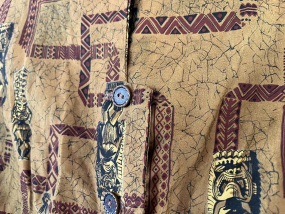 XS 50s Cotton Tiki Pattern Blouse Hawaiian Collar… - image 8