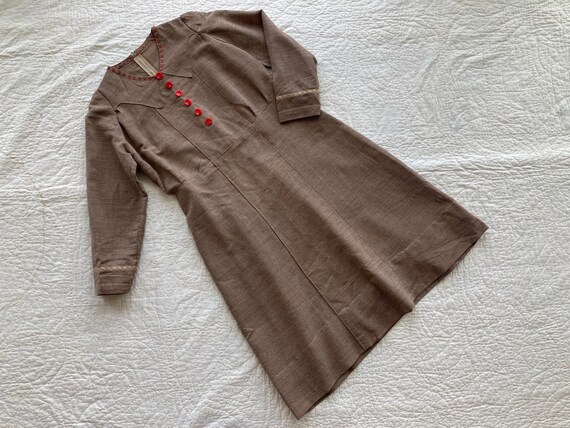 M 40s Homespun Wool Dress Long Sleeve Handmade Wo… - image 3