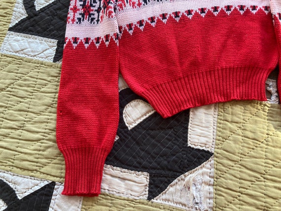 40s McGregor Red Wool Snowflake Pattern Sweater K… - image 7