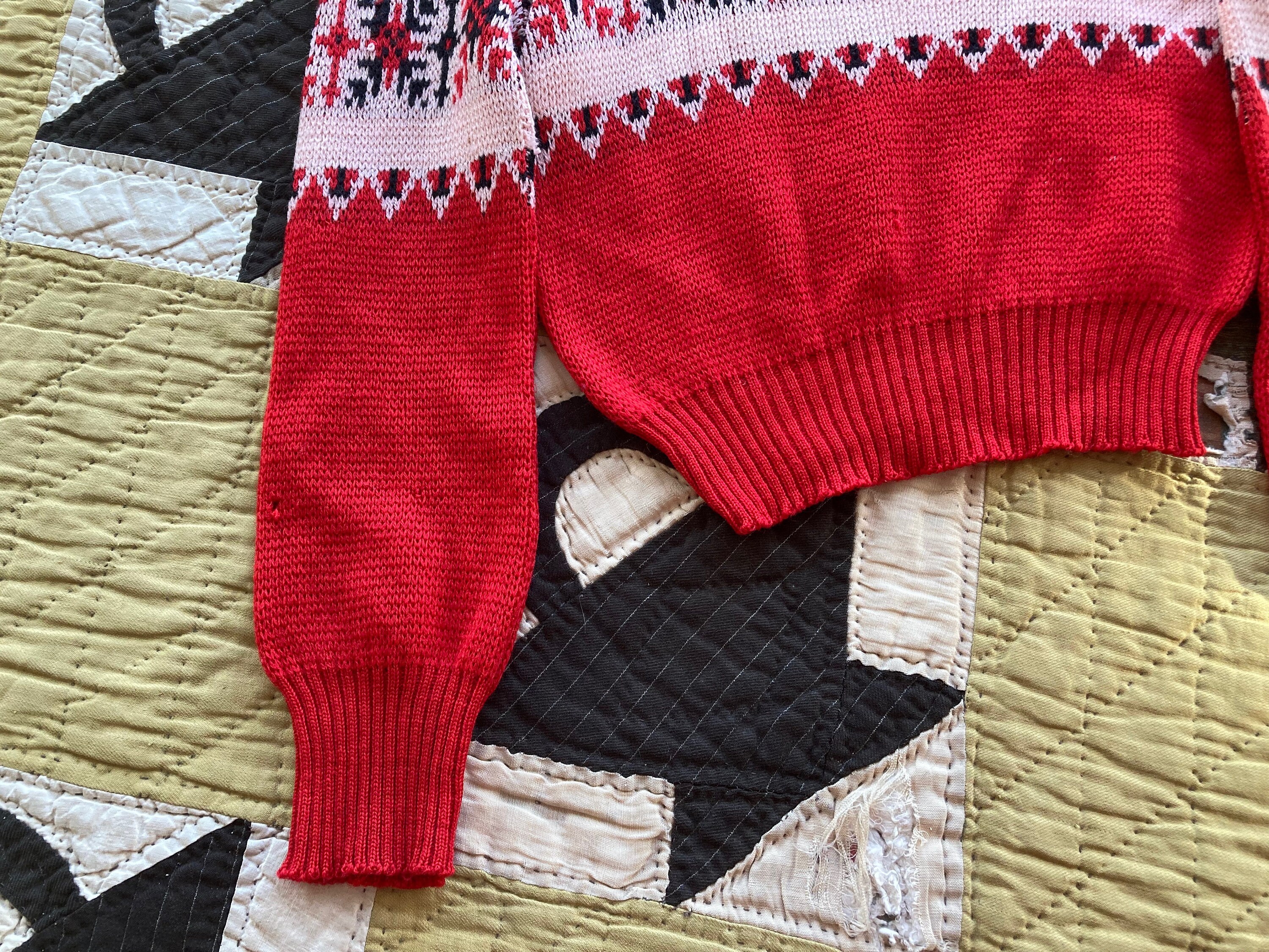 40s Mcgregor Red Wool Snowflake Pattern Sweater Knutun Norse
