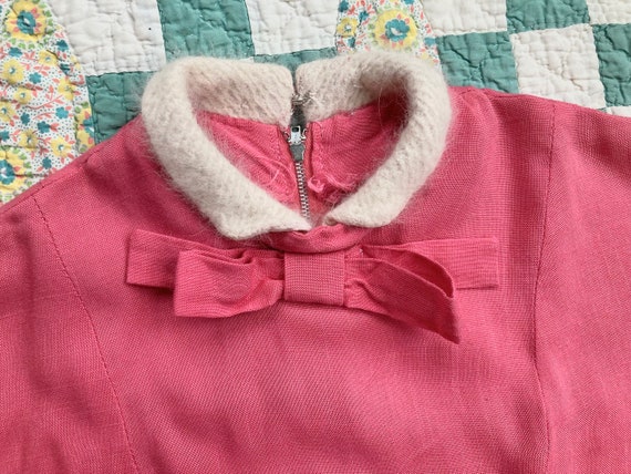 50s Bubble Gum Pink Linen Drop-Waist Dress with A… - image 8