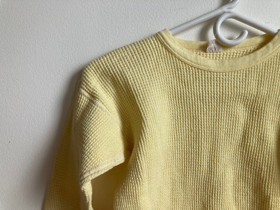 XS 50s Butter Yellow Cotton Thermal Shirt Long Sl… - image 2