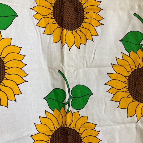 Vintage Giant Sunflower Fabric Cotton Canvas Material Curtain Novelty Print Printed 1960s 1970s 60s 70s