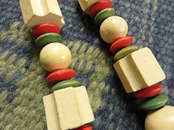 70s Bohemian Beaded Necklace, Long, Chunky Wooden… - image 2