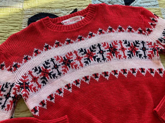 40s McGregor Red Wool Snowflake Pattern Sweater K… - image 5