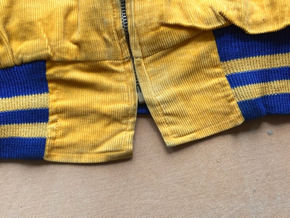 M L 1950s Two Tone Blue & Gold Corduroy Bomber Ja… - image 9