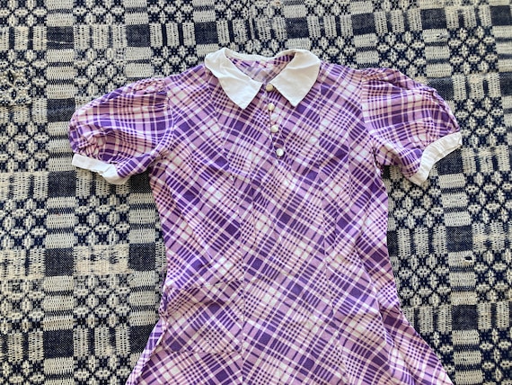 M 30s Pink & Purple Cotton Dress Puff Sleeves Han… - image 2