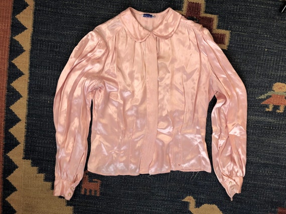 Rare 30s Pink Liquid Silk Long Sleeve Blouse, Popp