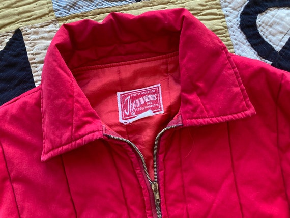 L XL 50s Quilted Red Cotton Thermorama Jacket Zip… - image 3