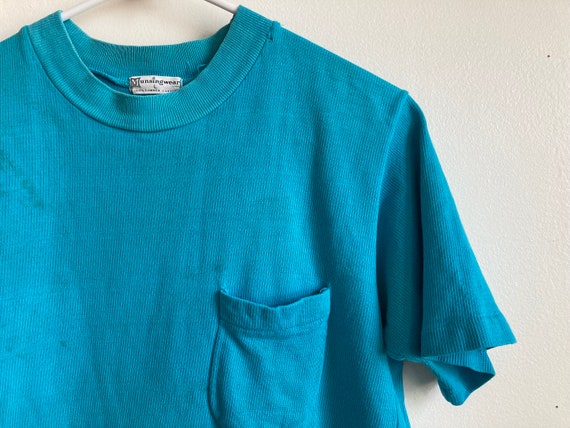 50s Munsingwear Pocket Tee Cotton Knit Turquoise … - image 3