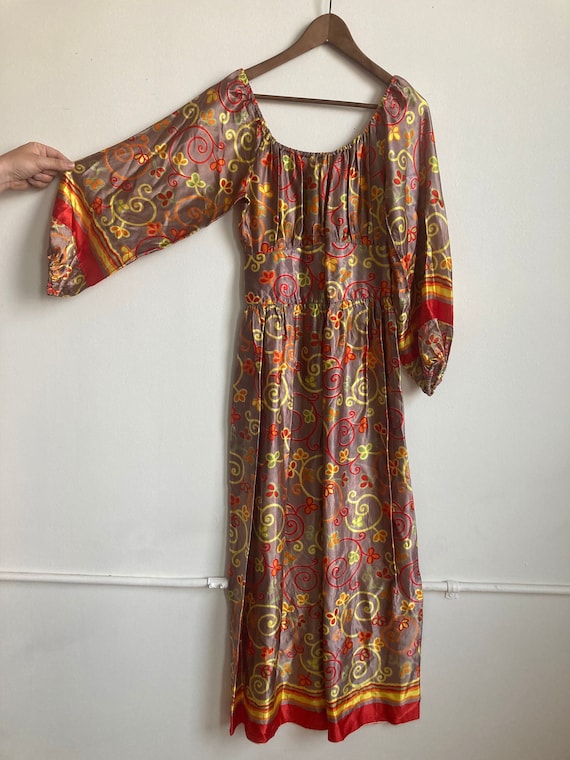 60s Balloon Sleeve Psychedelic Gown Shiny Metallic