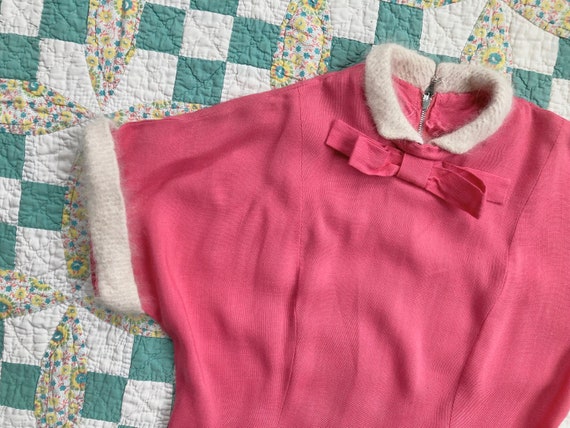 50s Bubble Gum Pink Linen Drop-Waist Dress with A… - image 5