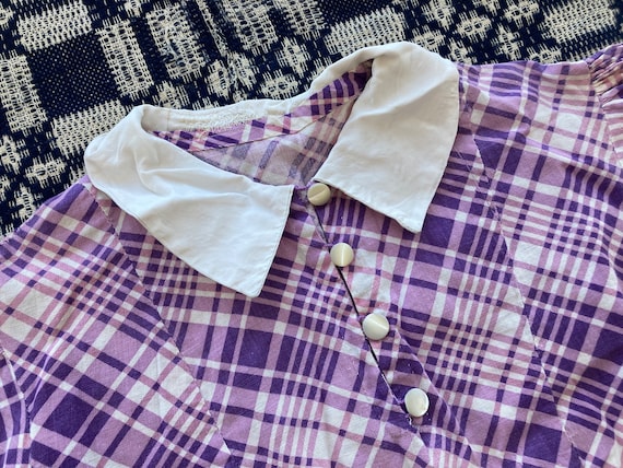 M 30s Pink & Purple Cotton Dress Puff Sleeves Han… - image 3