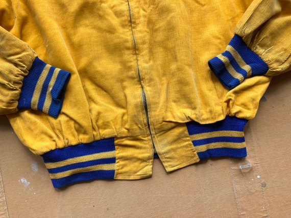 M L 1950s Two Tone Blue & Gold Corduroy Bomber Ja… - image 3