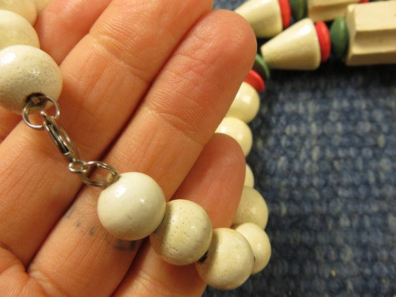 70s Bohemian Beaded Necklace, Long, Chunky Wooden… - image 4